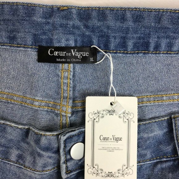 Coeur De Vague Women's Blue Highly Distressed Slim Fit Tapered Jeans Size XL - Picture 7 of 10